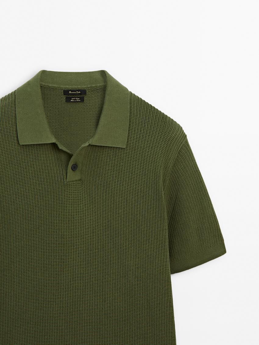 Massimo Dutti Short Sleeve Knit Men Polo Shirt Olive | US-NH1285374