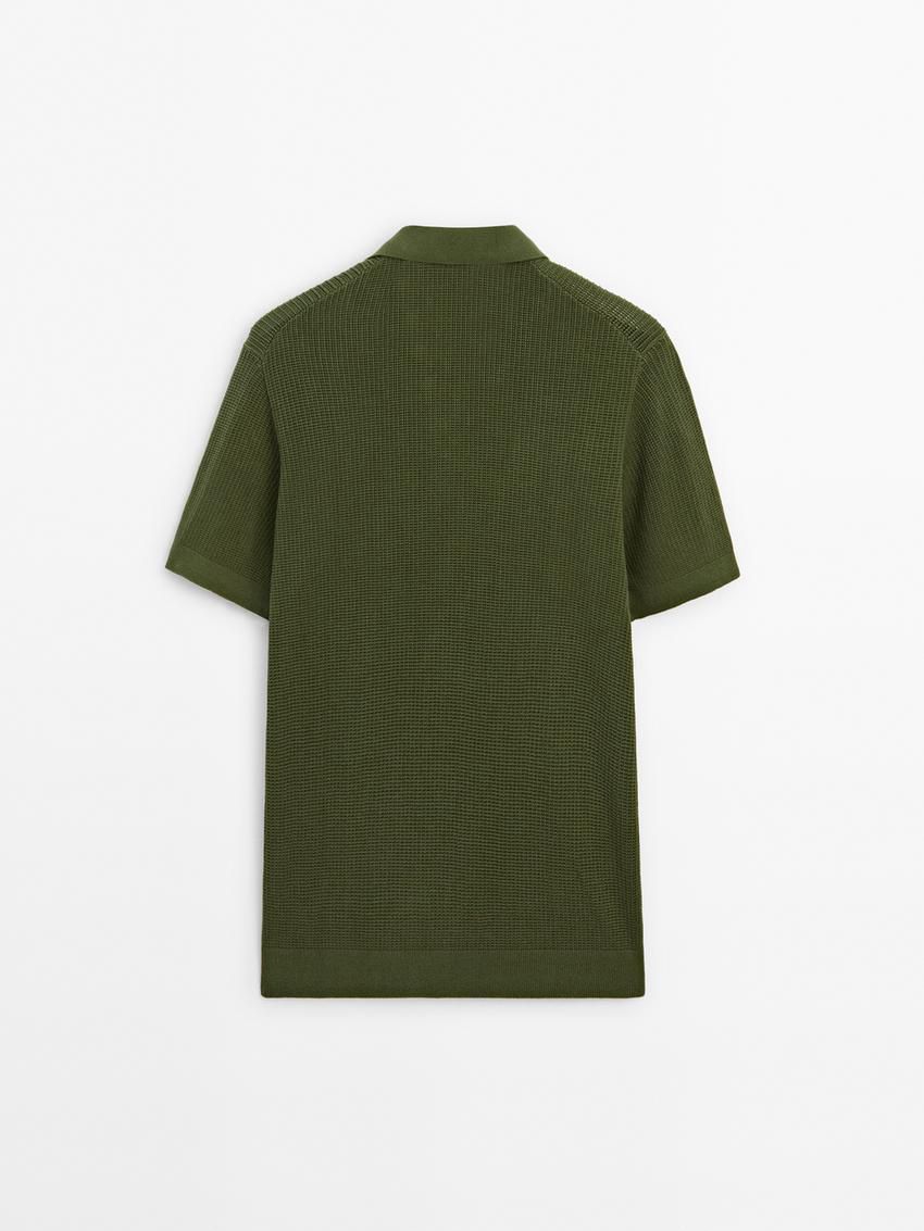 Massimo Dutti Short Sleeve Knit Men Polo Shirt Olive | US-NH1285374