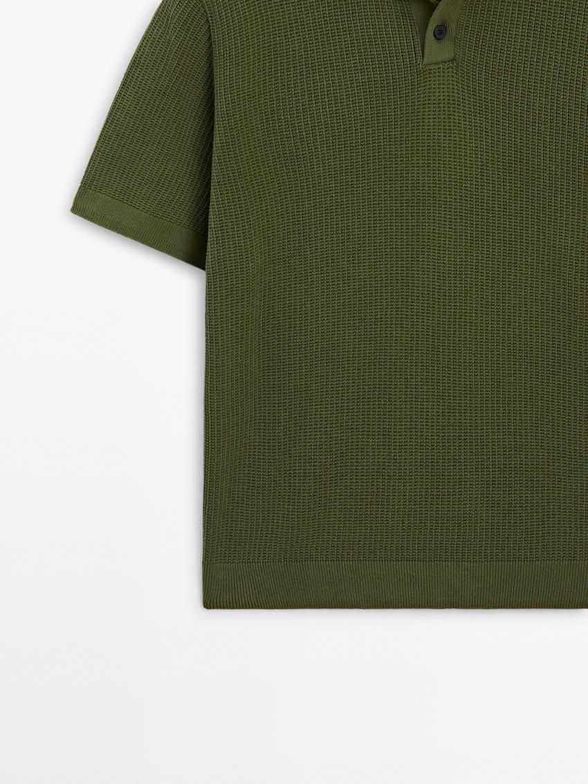 Massimo Dutti Short Sleeve Knit Men Polo Shirt Olive | US-NH1285374