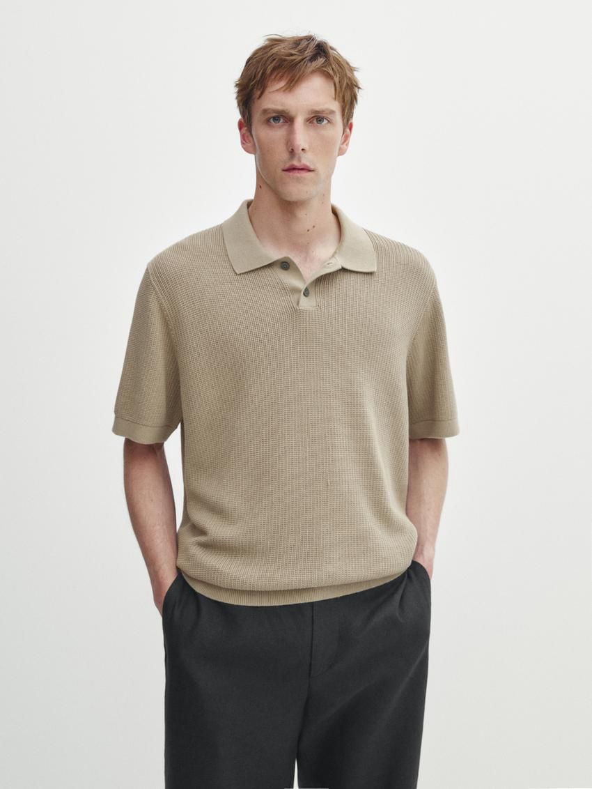 Massimo Dutti Short Sleeve Knit Men Polo Shirt Khaki | US-ZQ1904238