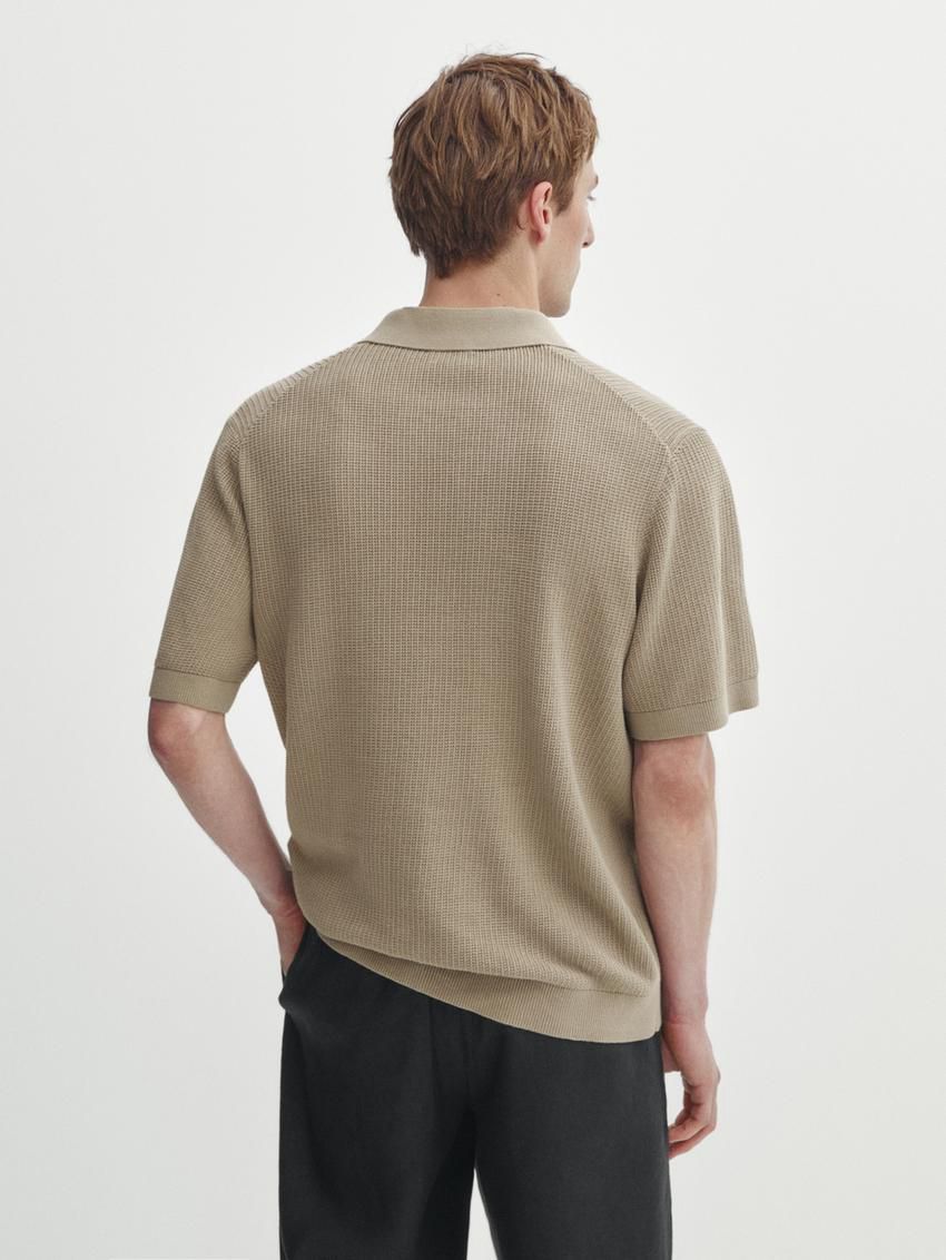 Massimo Dutti Short Sleeve Knit Men Polo Shirt Khaki | US-ZQ1904238