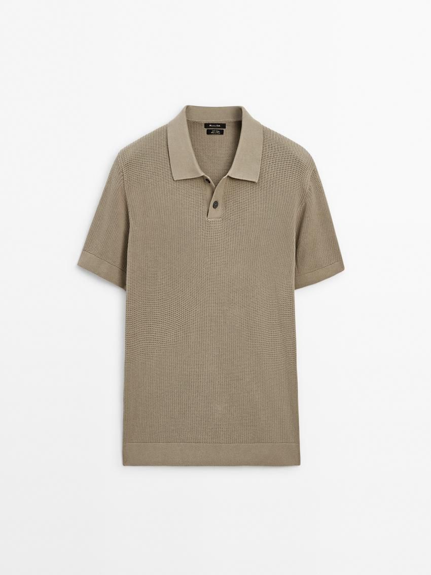 Massimo Dutti Short Sleeve Knit Men Polo Shirt Khaki | US-ZQ1904238