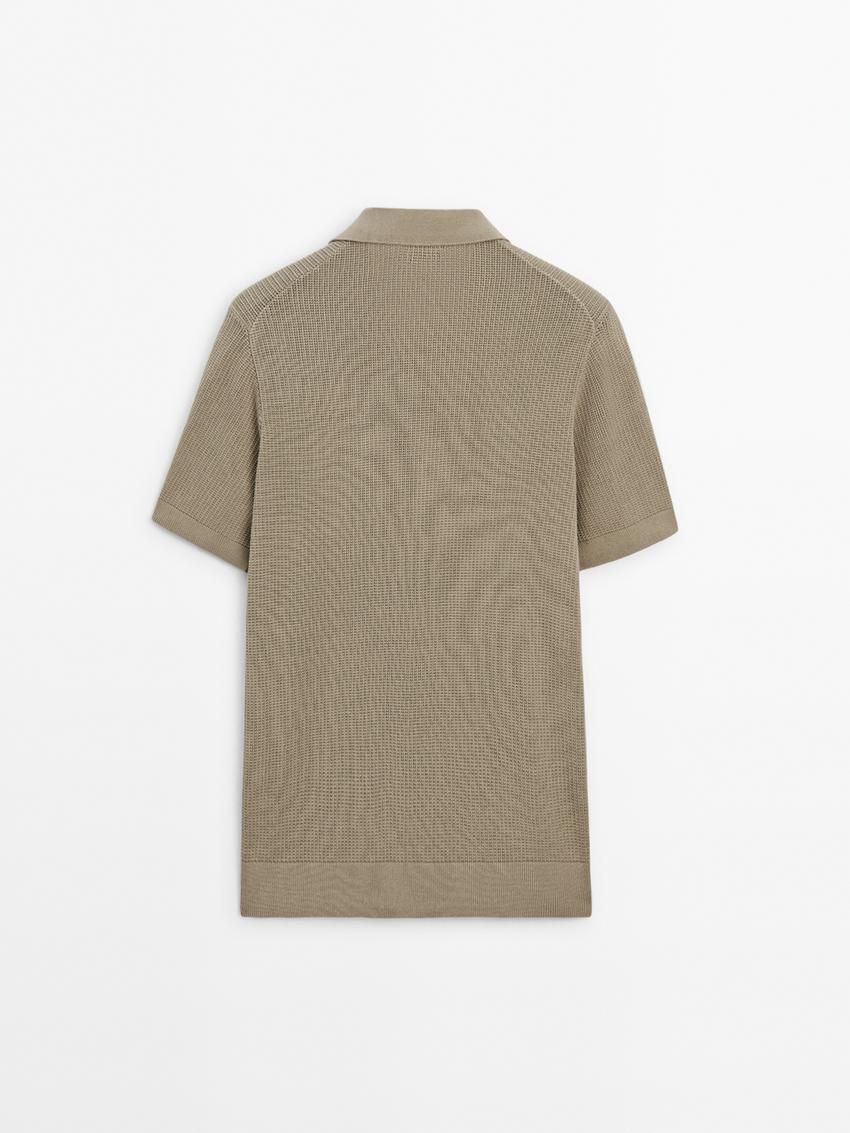 Massimo Dutti Short Sleeve Knit Men Polo Shirt Khaki | US-ZQ1904238