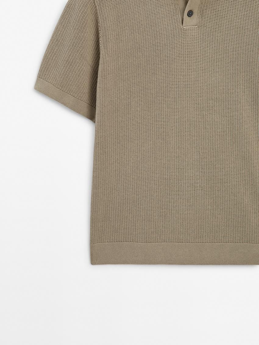 Massimo Dutti Short Sleeve Knit Men Polo Shirt Khaki | US-ZQ1904238