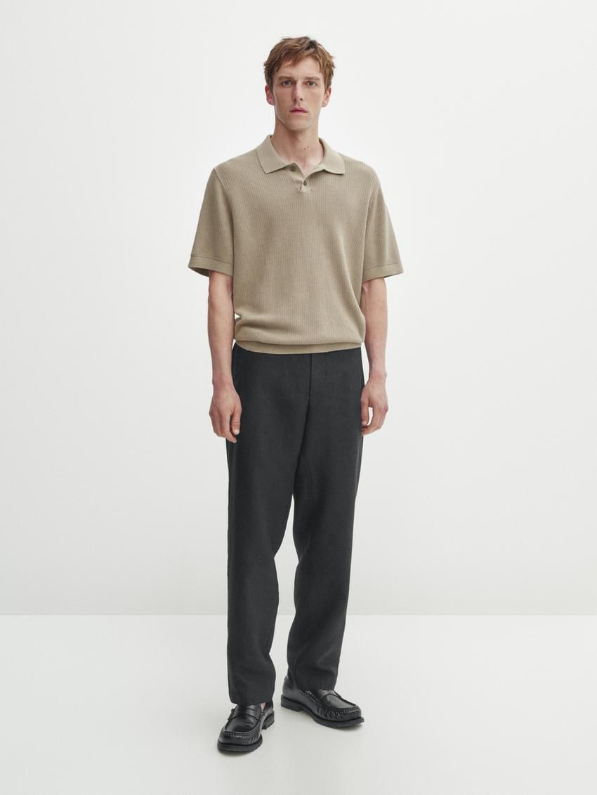 Massimo Dutti Short Sleeve Knit Men Polo Shirt Khaki | US-ZQ1904238
