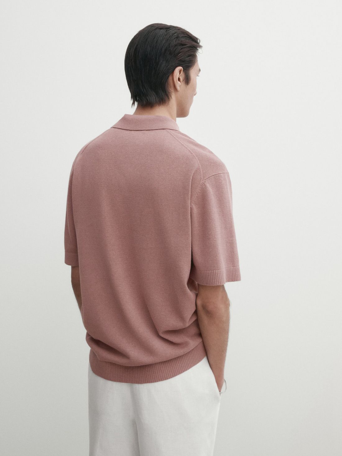 Massimo Dutti Short Sleeve Knit Men Polo Shirt Pink Brown | US-QH4593012