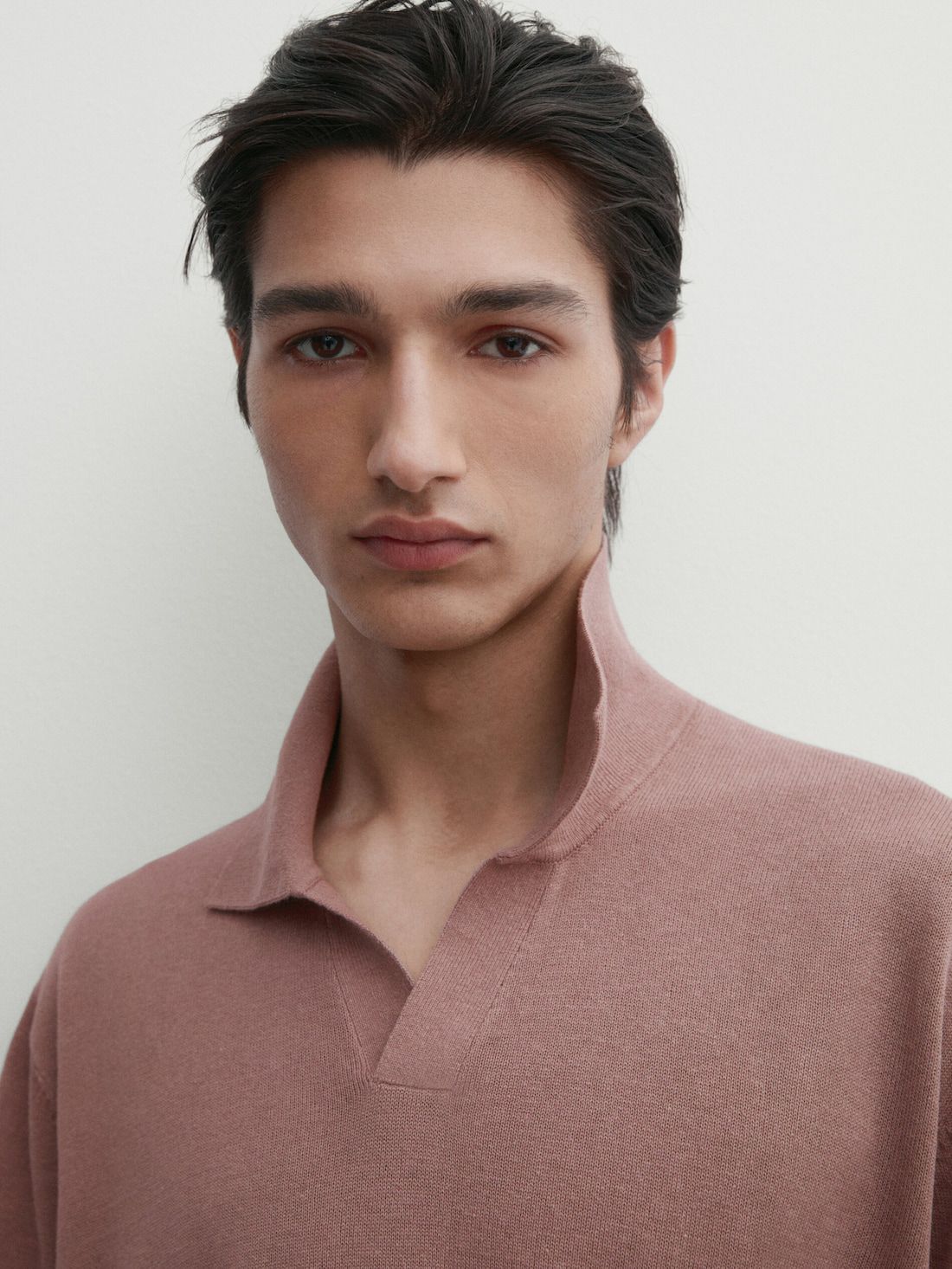 Massimo Dutti Short Sleeve Knit Men Polo Shirt Pink Brown | US-QH4593012