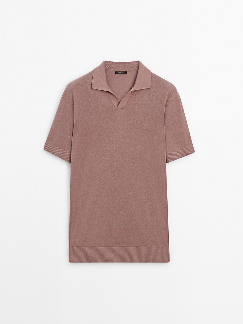 Massimo Dutti Short Sleeve Knit Men Polo Shirt Pink Brown | US-QH4593012