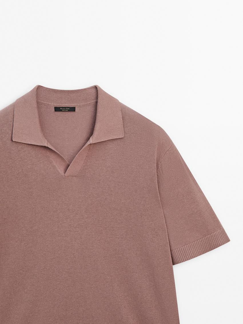 Massimo Dutti Short Sleeve Knit Men Polo Shirt Pink Brown | US-QH4593012