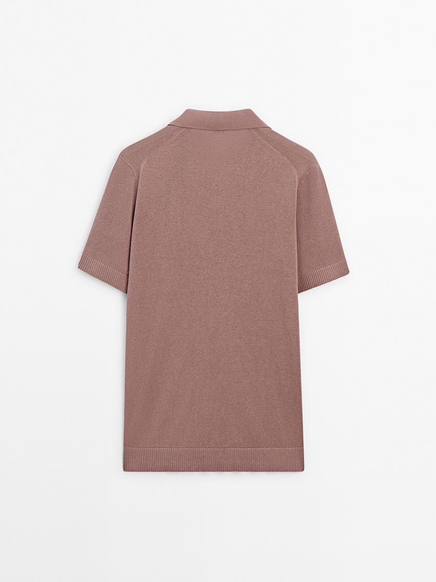 Massimo Dutti Short Sleeve Knit Men Polo Shirt Pink Brown | US-QH4593012