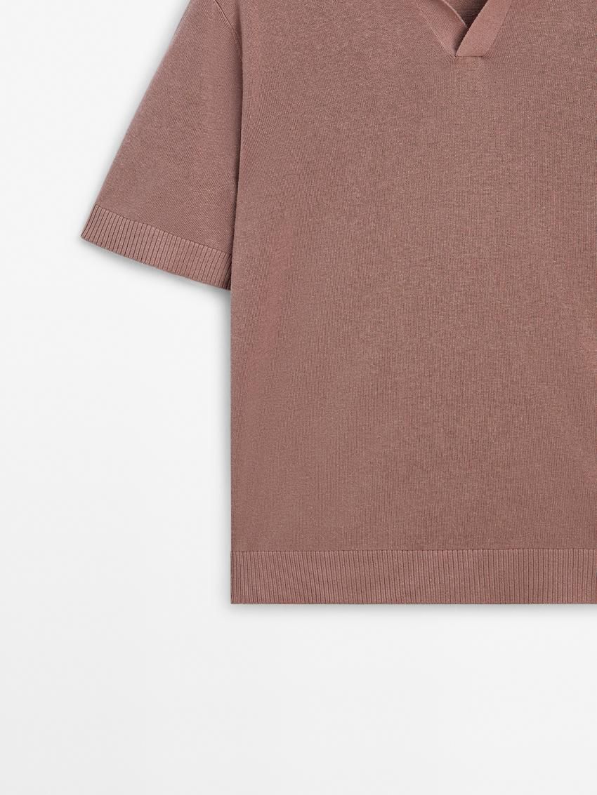 Massimo Dutti Short Sleeve Knit Men Polo Shirt Pink Brown | US-QH4593012