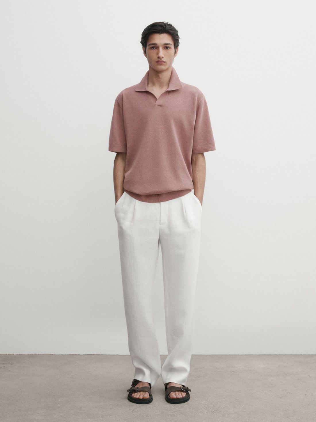 Massimo Dutti Short Sleeve Knit Men Polo Shirt Pink Brown | US-QH4593012