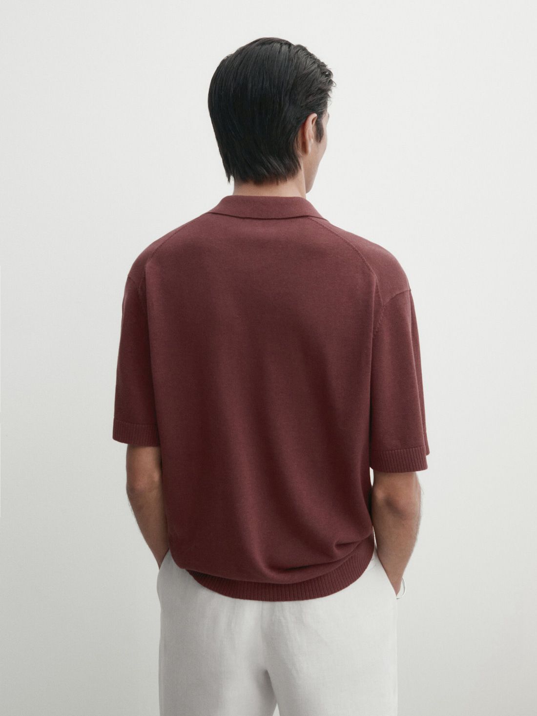 Massimo Dutti Short Sleeve Knit Men Polo Shirt Burgundy | US-YA6547802