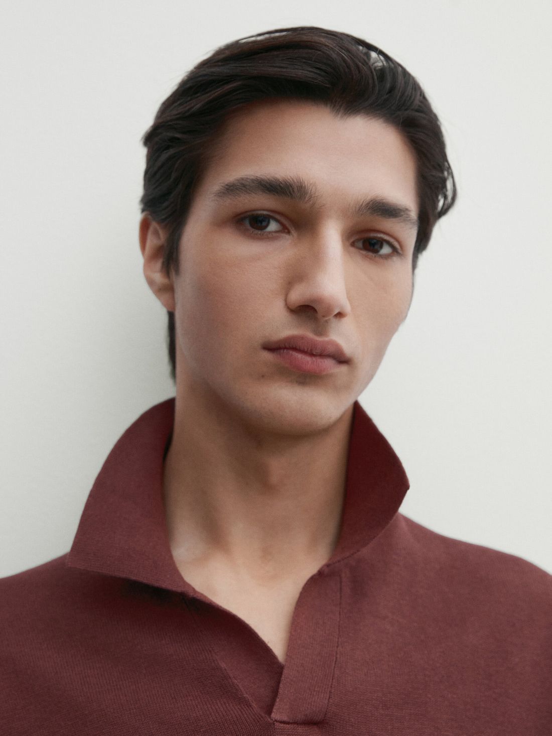 Massimo Dutti Short Sleeve Knit Men Polo Shirt Burgundy | US-YA6547802