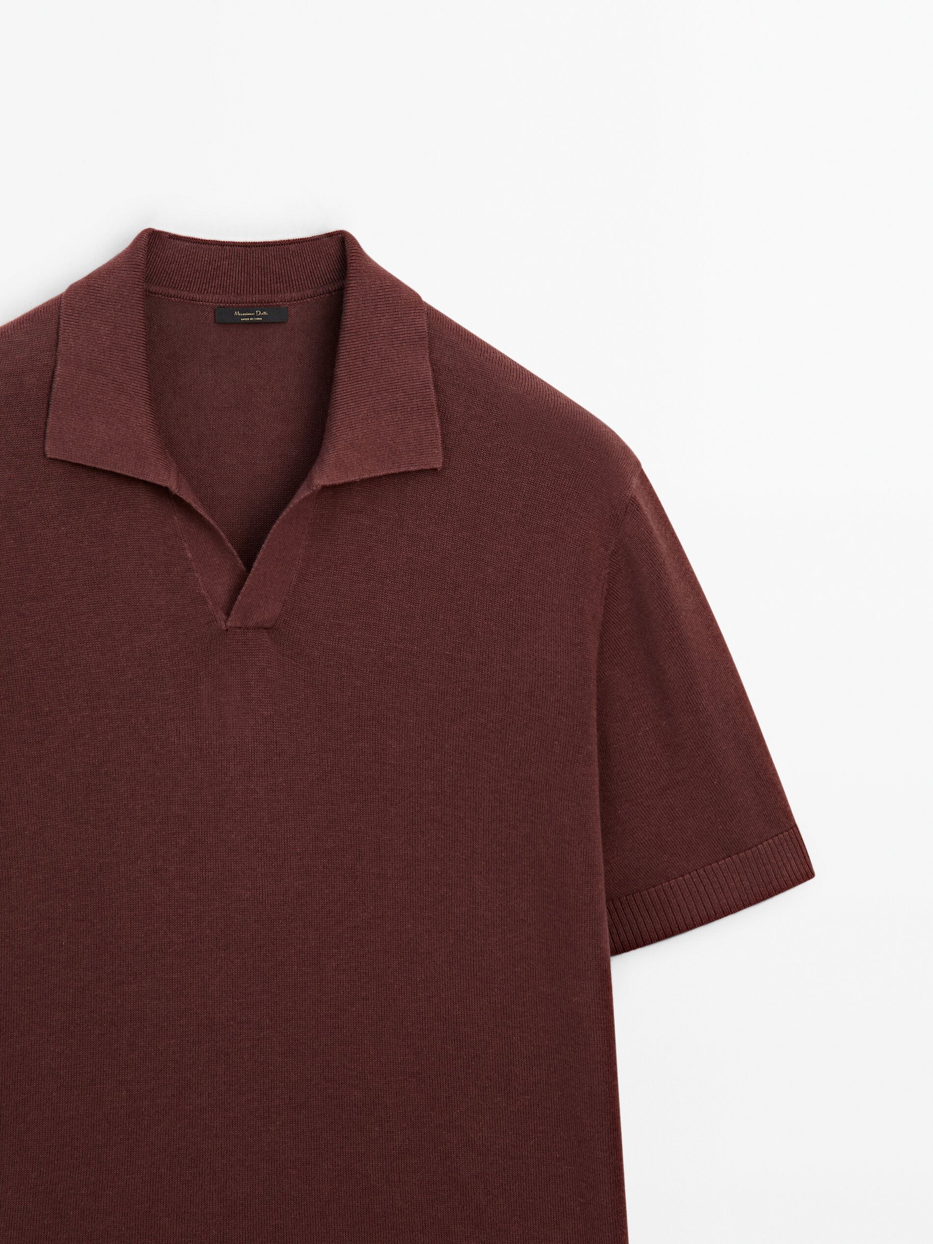 Massimo Dutti Short Sleeve Knit Men Polo Shirt Burgundy | US-YA6547802
