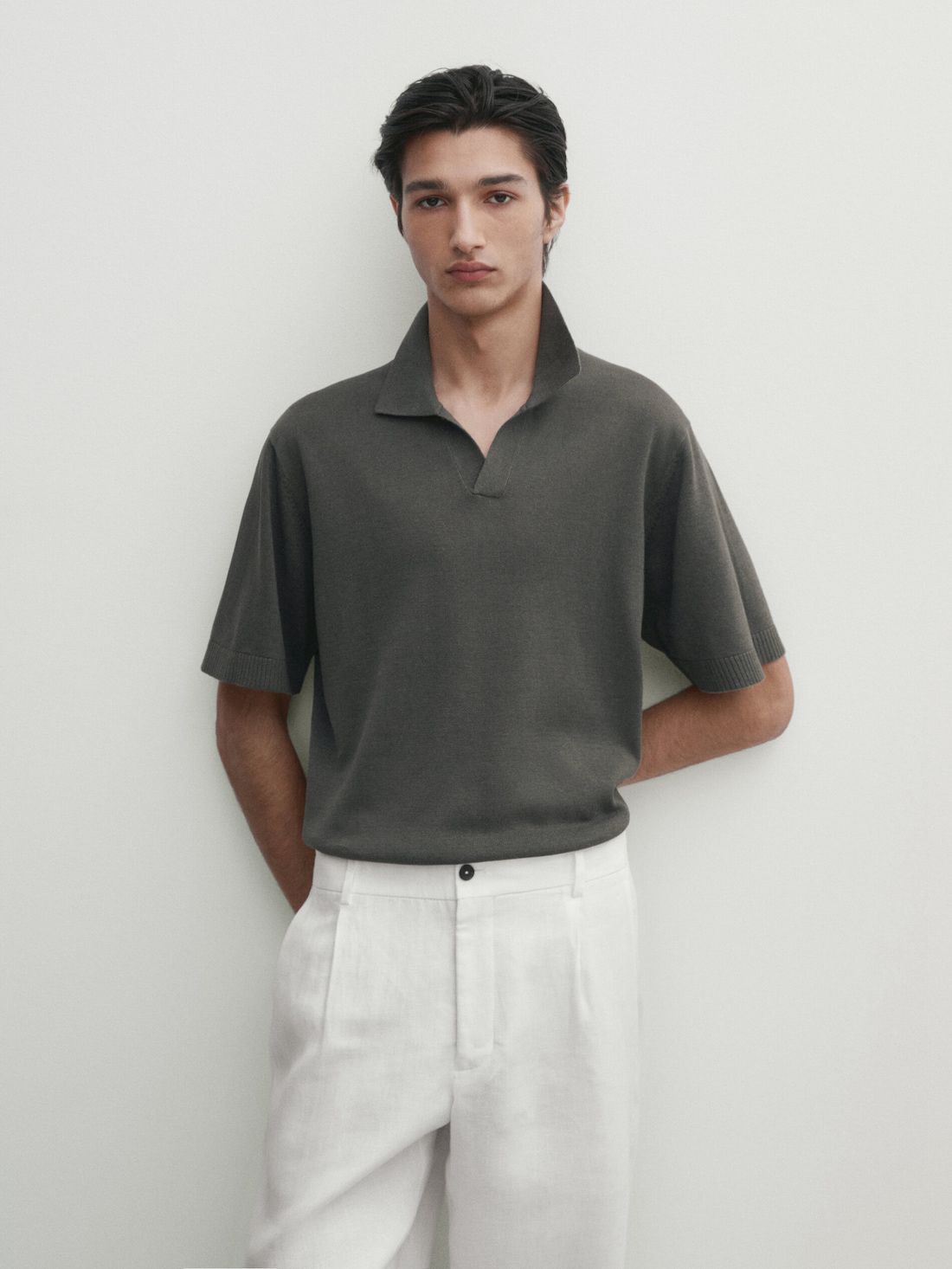 Massimo Dutti Short Sleeve Knit Men Polo Shirt Dark Grey | US-BH4902581