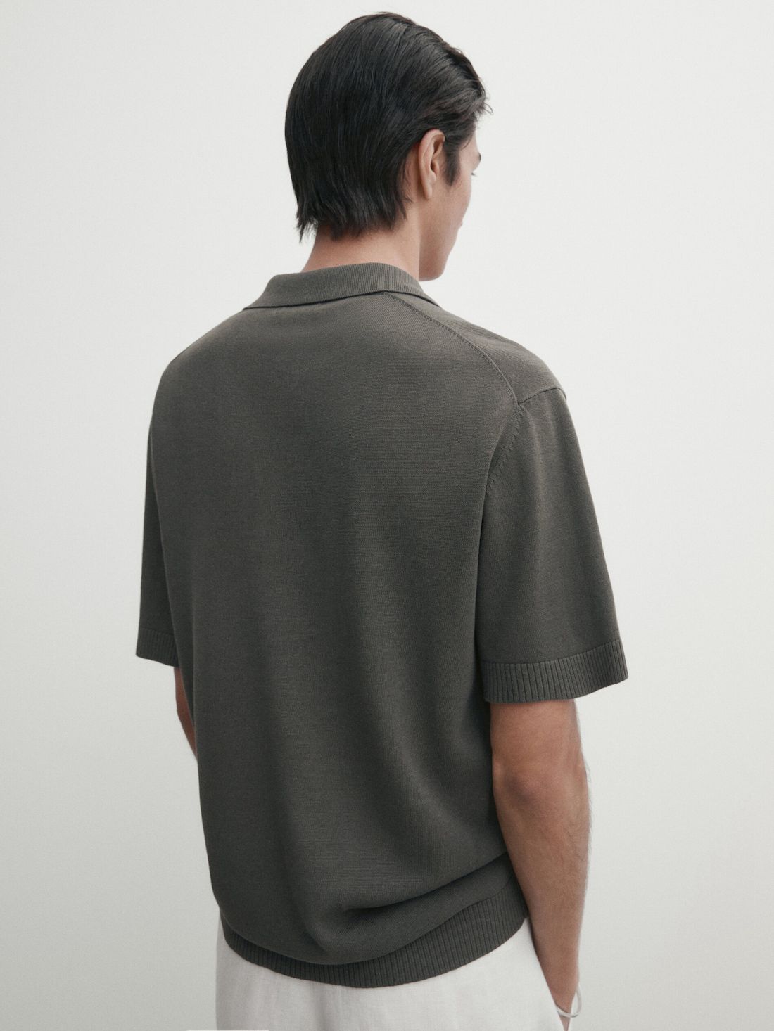 Massimo Dutti Short Sleeve Knit Men Polo Shirt Dark Grey | US-BH4902581