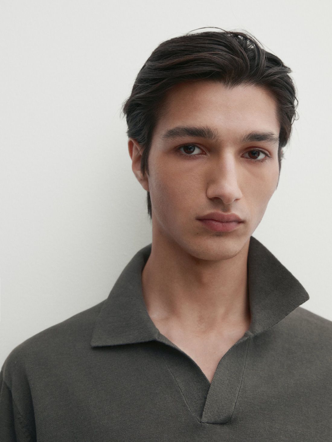 Massimo Dutti Short Sleeve Knit Men Polo Shirt Dark Grey | US-BH4902581