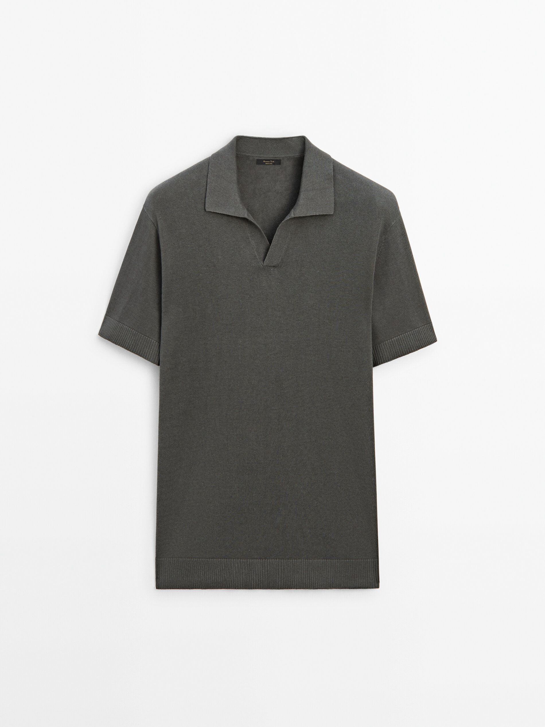 Massimo Dutti Short Sleeve Knit Men Polo Shirt Dark Grey | US-BH4902581