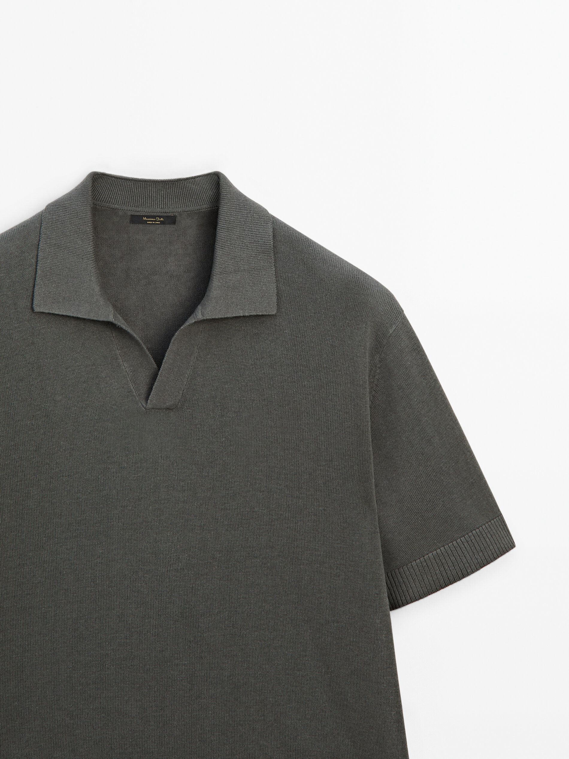 Massimo Dutti Short Sleeve Knit Men Polo Shirt Dark Grey | US-BH4902581