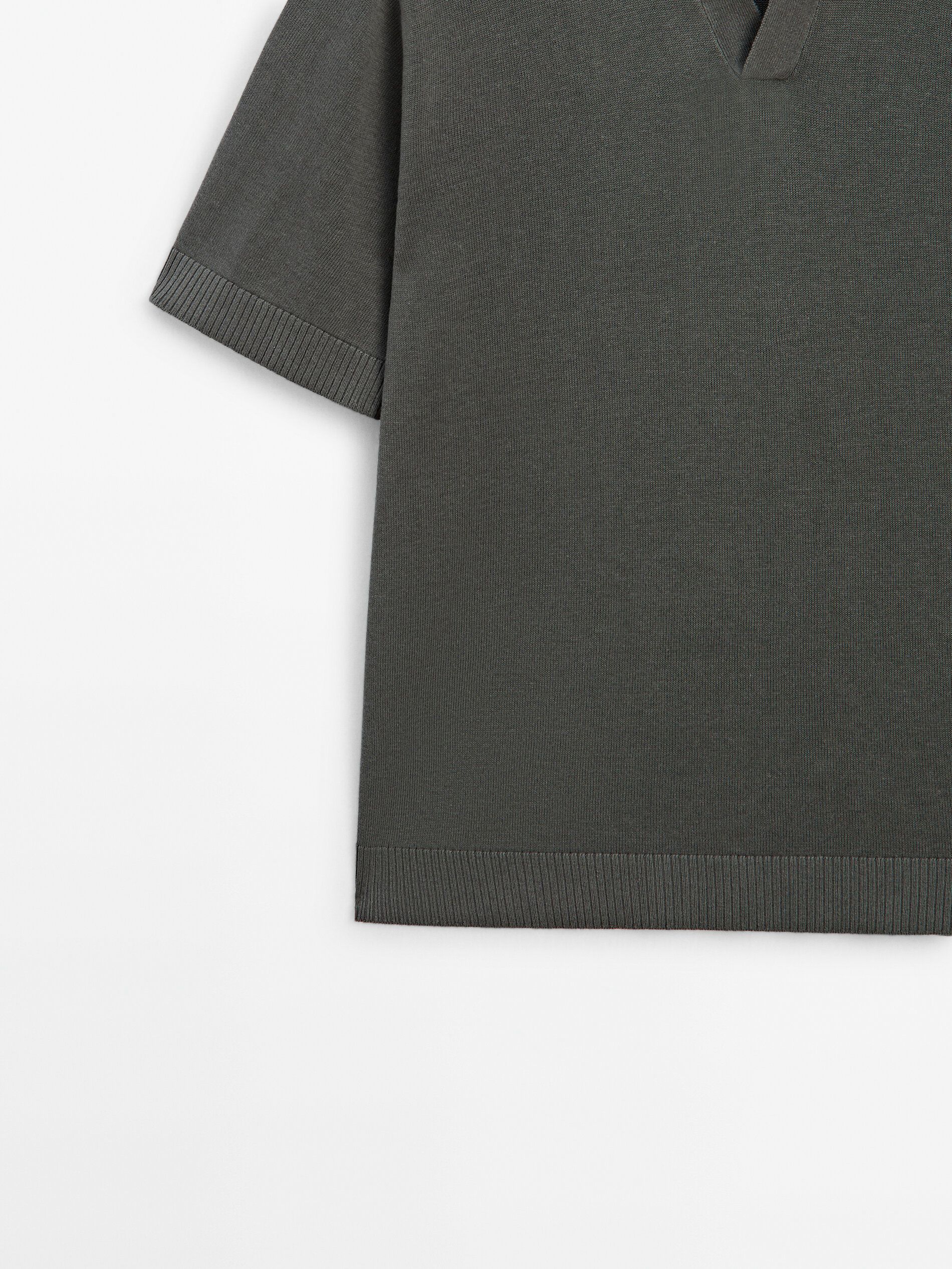 Massimo Dutti Short Sleeve Knit Men Polo Shirt Dark Grey | US-BH4902581