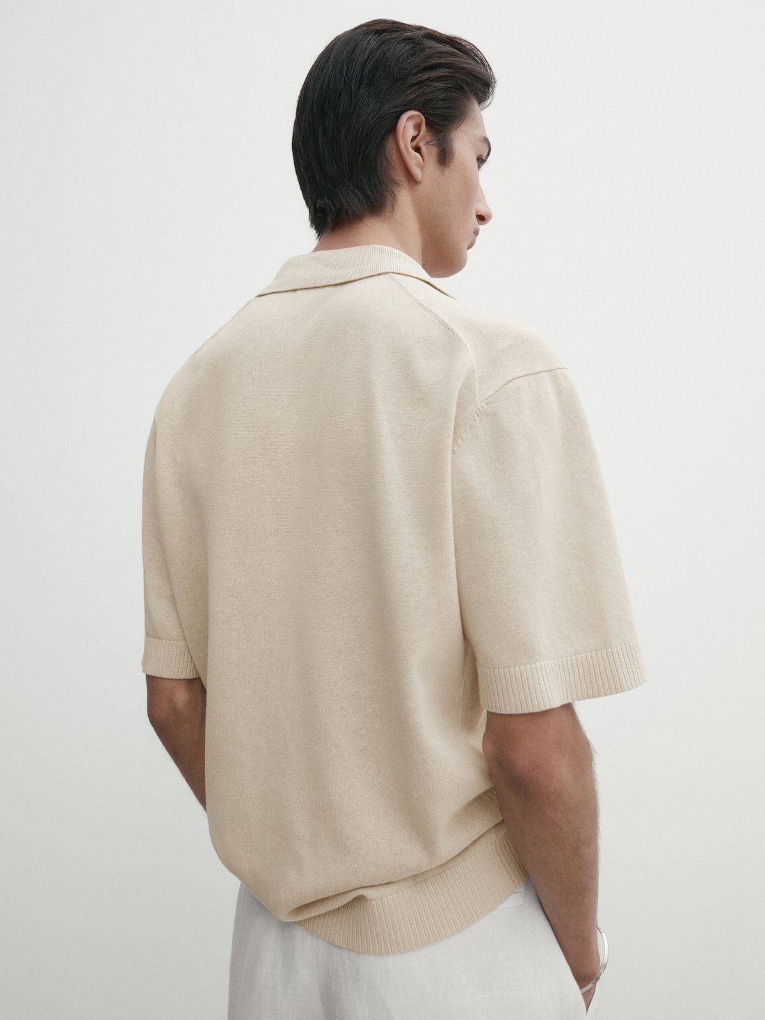 Massimo Dutti Short Sleeve Knit Men Polo Shirt Beige | US-WD7150264