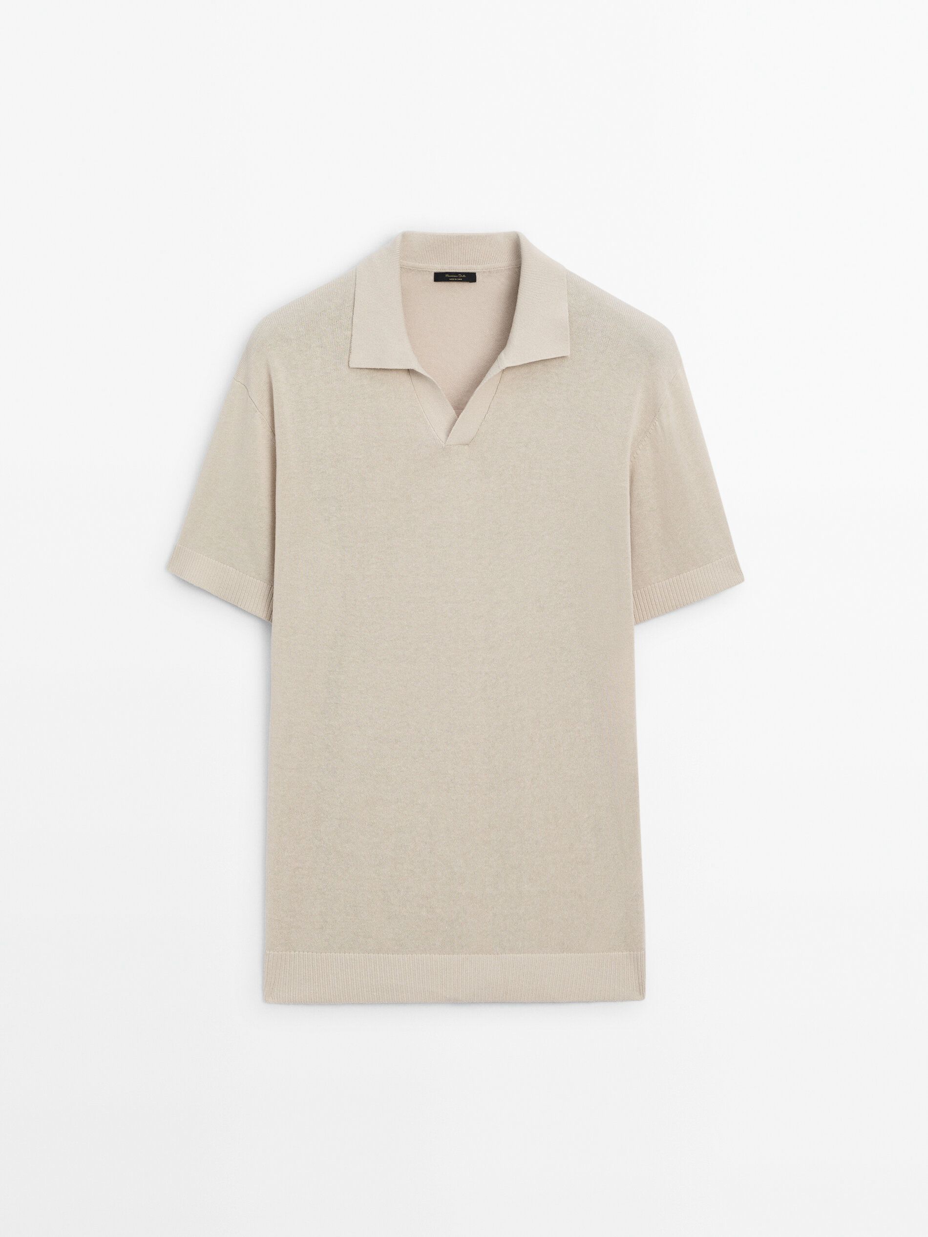 Massimo Dutti Short Sleeve Knit Men Polo Shirt Beige | US-WD7150264