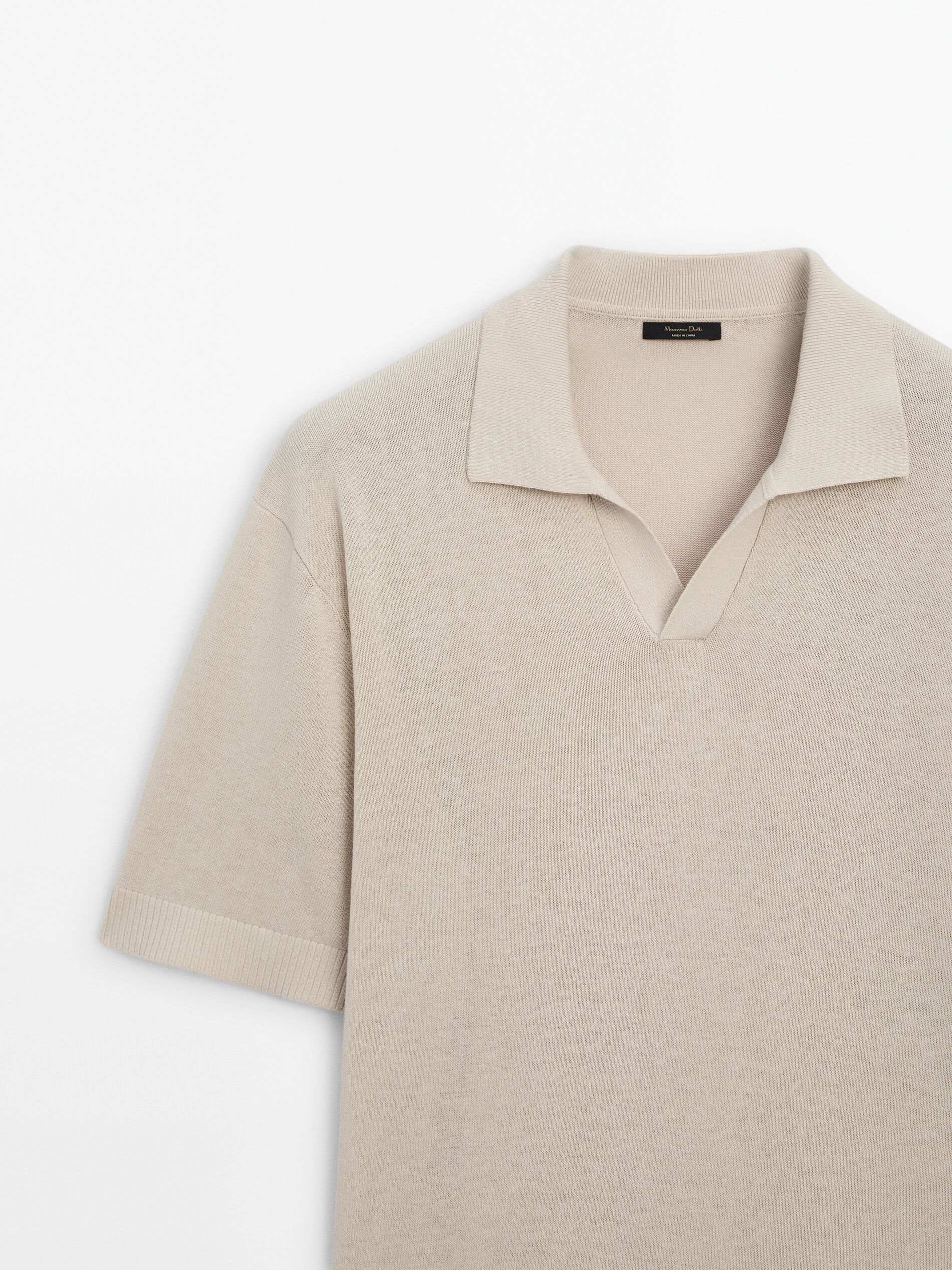 Massimo Dutti Short Sleeve Knit Men Polo Shirt Beige | US-WD7150264