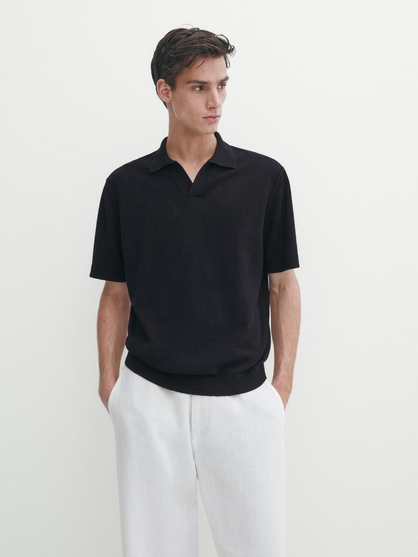Massimo Dutti Short Sleeve Knit Men Polo Shirt Navy | US-IW8130627