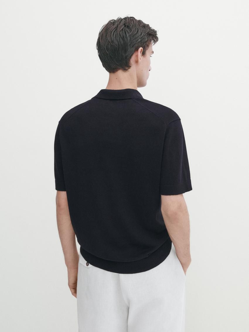 Massimo Dutti Short Sleeve Knit Men Polo Shirt Navy | US-IW8130627