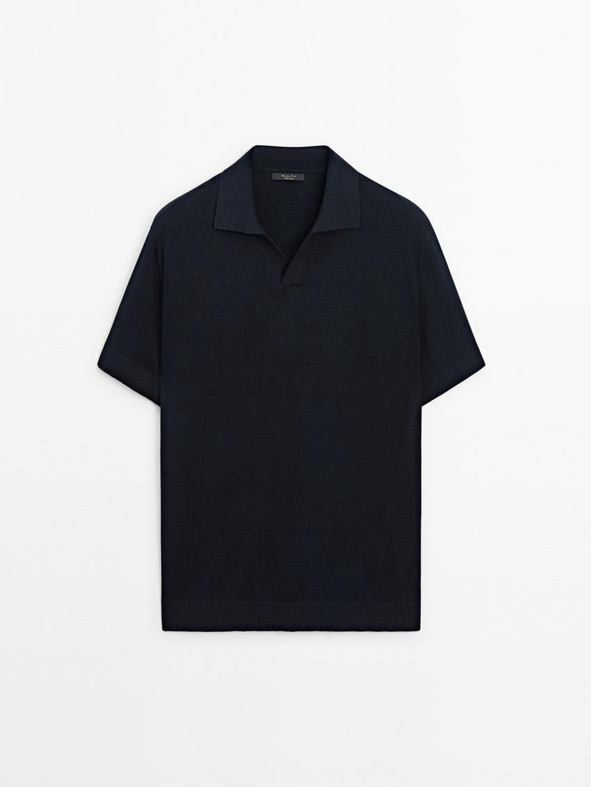 Massimo Dutti Short Sleeve Knit Men Polo Shirt Navy | US-IW8130627