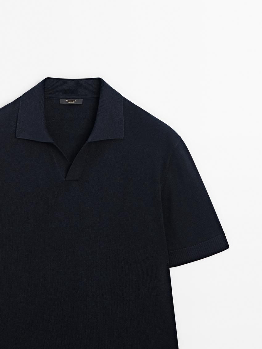 Massimo Dutti Short Sleeve Knit Men Polo Shirt Navy | US-IW8130627