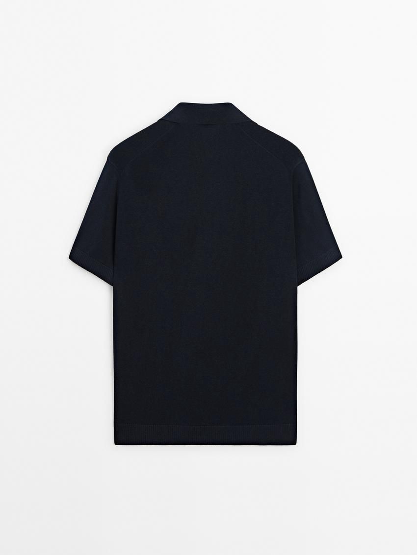Massimo Dutti Short Sleeve Knit Men Polo Shirt Navy | US-IW8130627