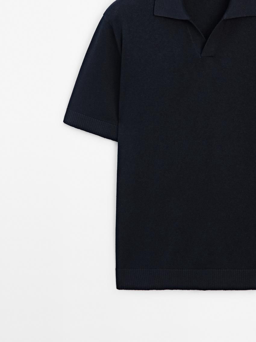 Massimo Dutti Short Sleeve Knit Men Polo Shirt Navy | US-IW8130627