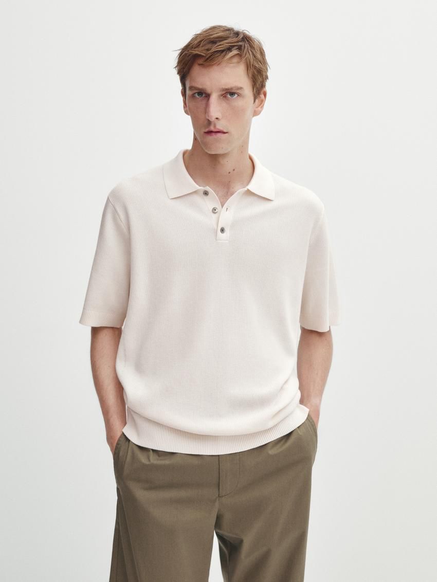 Massimo Dutti Short Sleeve Knit Men Polo Shirt Beige | US-HX6421579