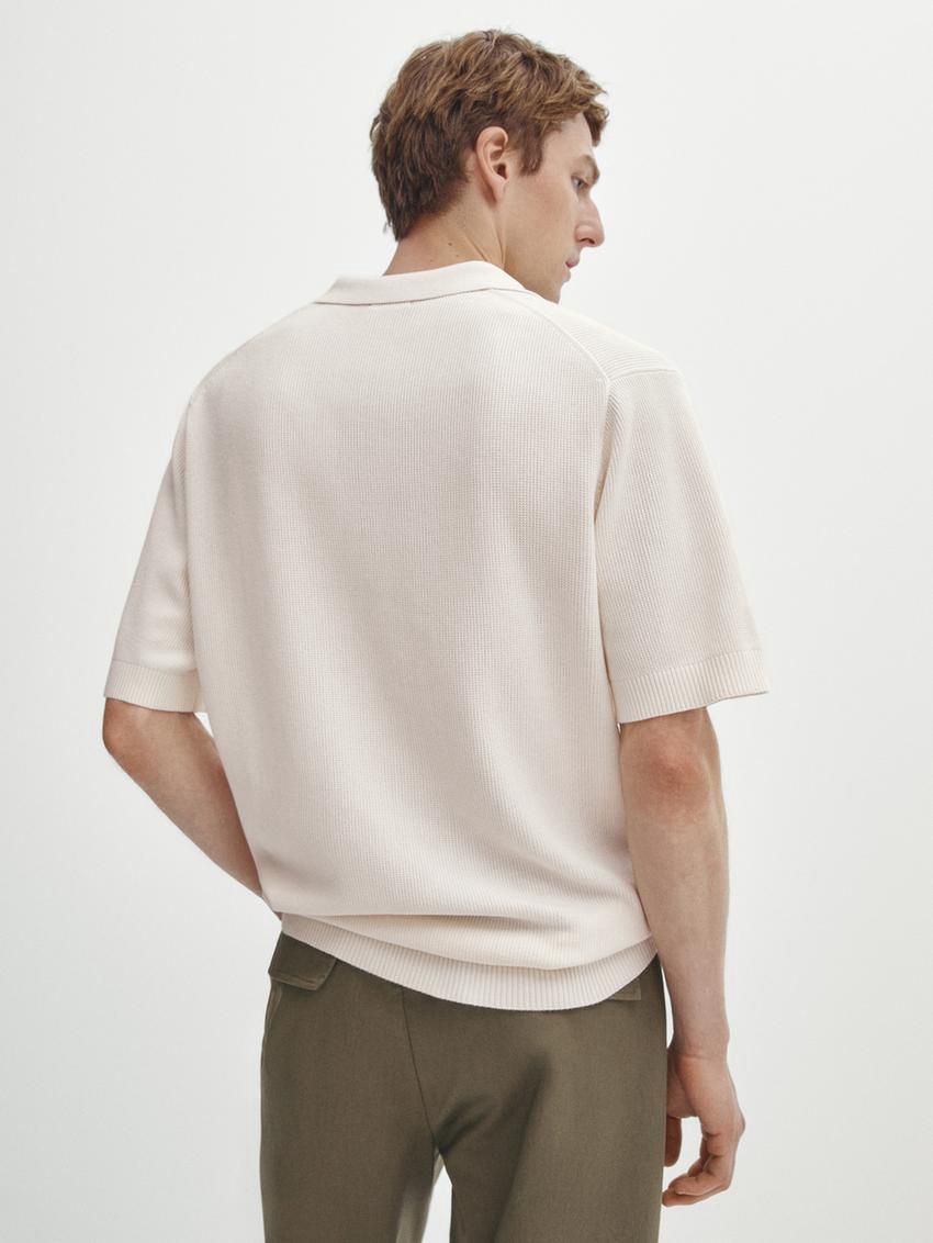 Massimo Dutti Short Sleeve Knit Men Polo Shirt Beige | US-HX6421579