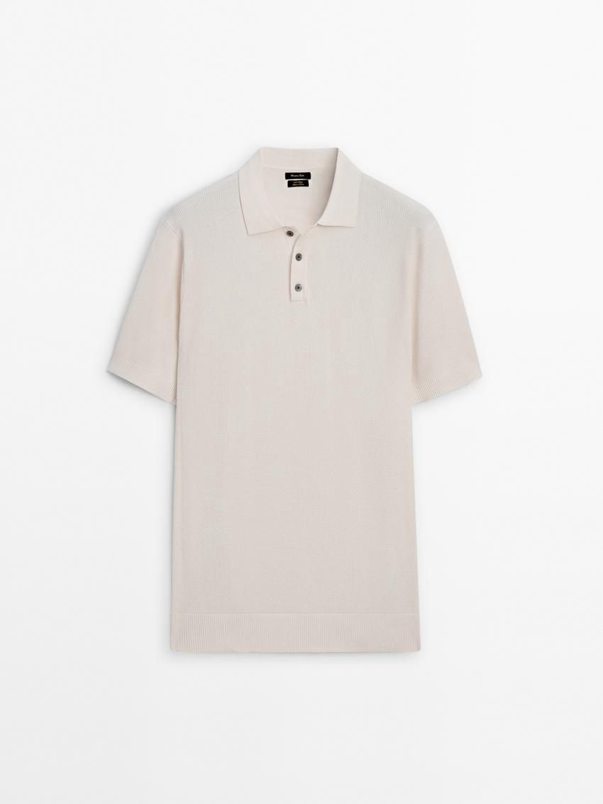 Massimo Dutti Short Sleeve Knit Men Polo Shirt Beige | US-HX6421579
