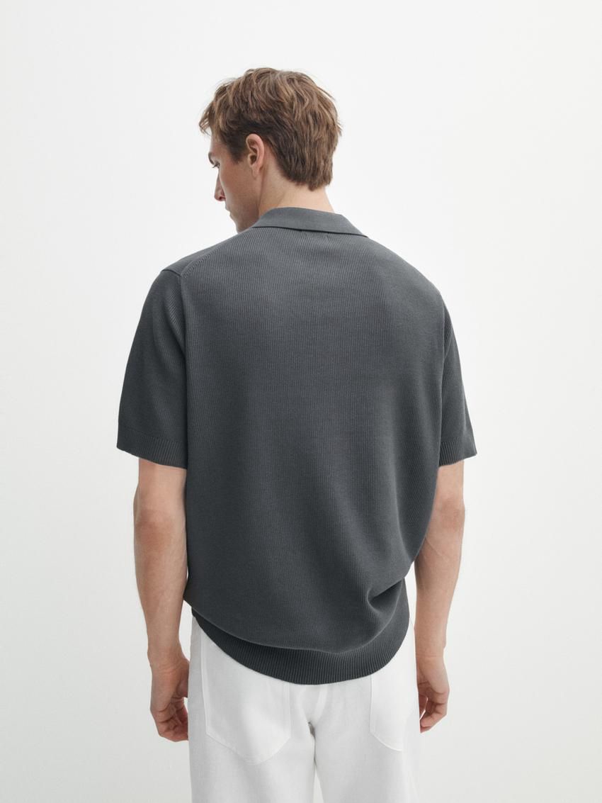 Massimo Dutti Short Sleeve Knit Men Polo Shirt Dark Grey | US-AM8217965