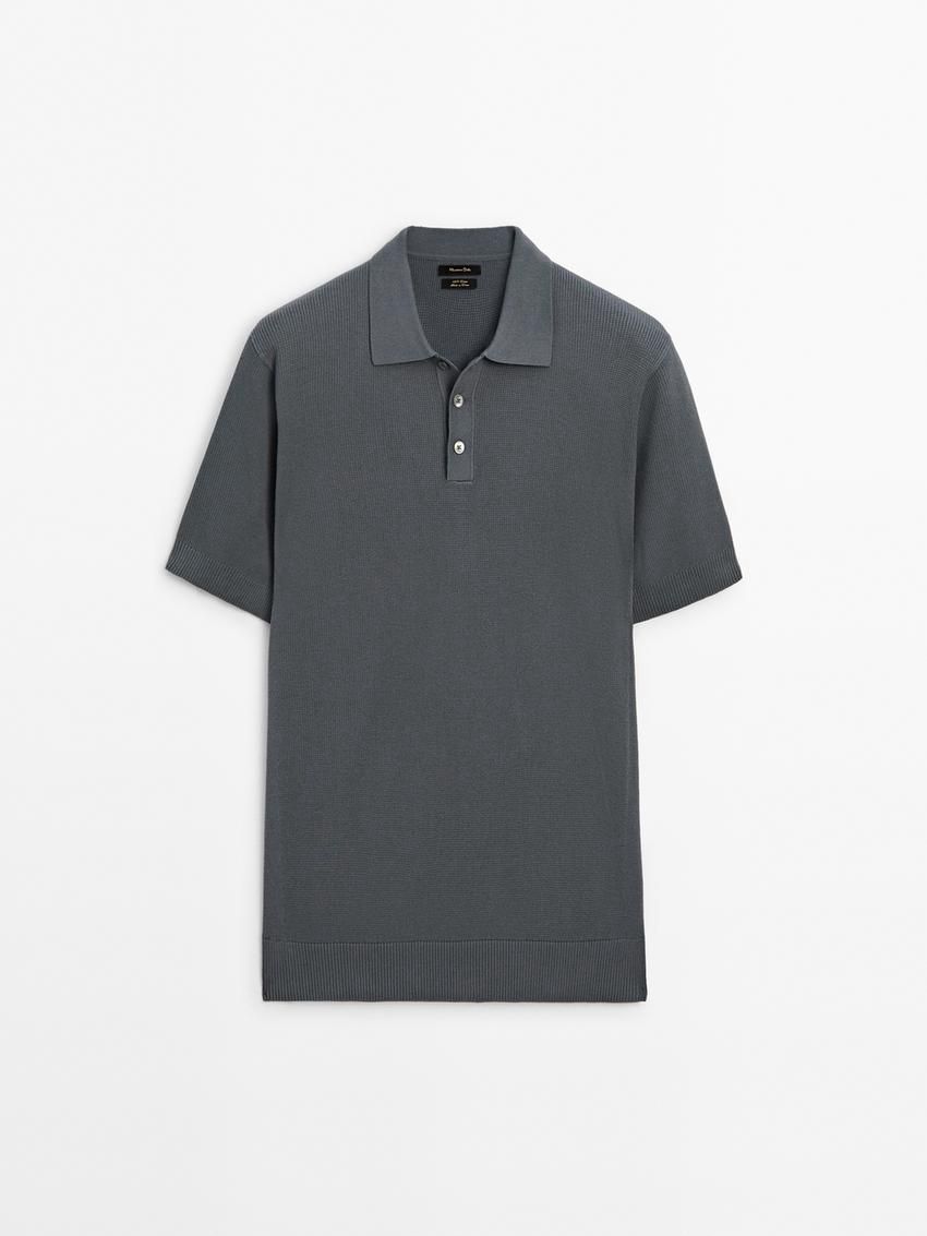 Massimo Dutti Short Sleeve Knit Men Polo Shirt Dark Grey | US-AM8217965