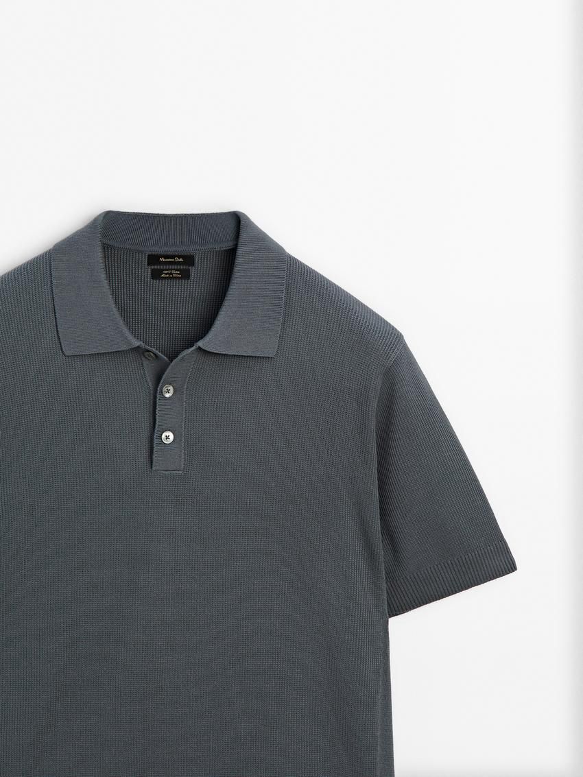 Massimo Dutti Short Sleeve Knit Men Polo Shirt Dark Grey | US-AM8217965