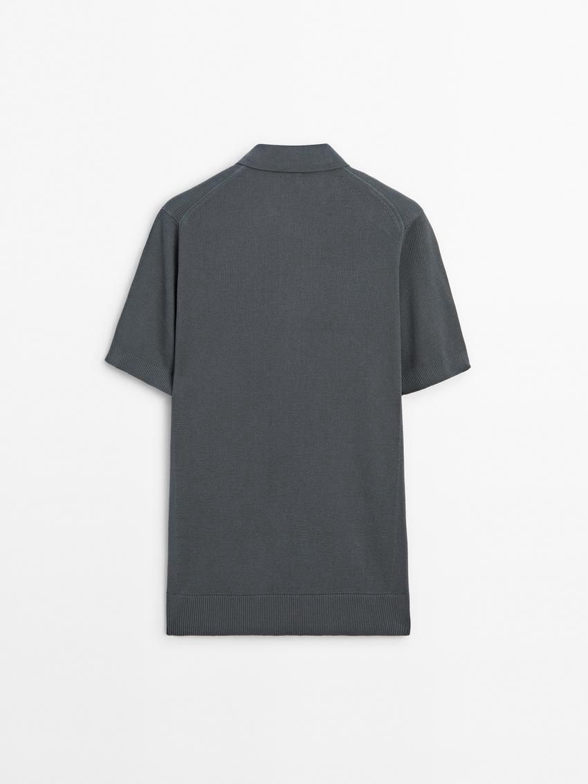 Massimo Dutti Short Sleeve Knit Men Polo Shirt Dark Grey | US-AM8217965
