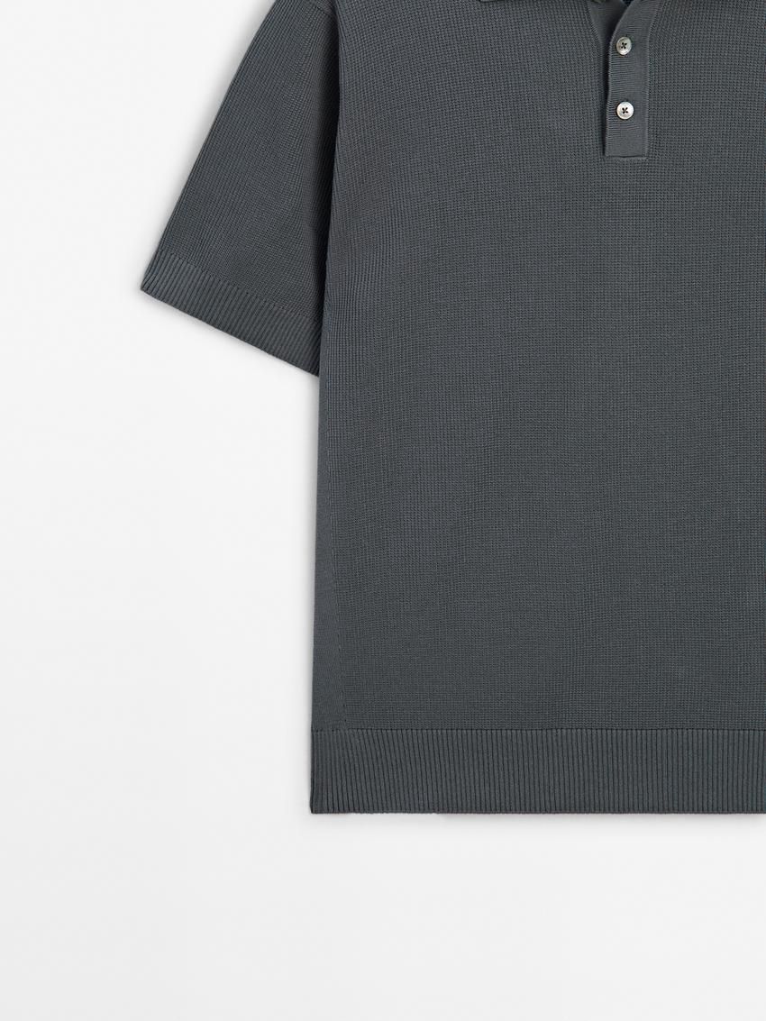 Massimo Dutti Short Sleeve Knit Men Polo Shirt Dark Grey | US-AM8217965