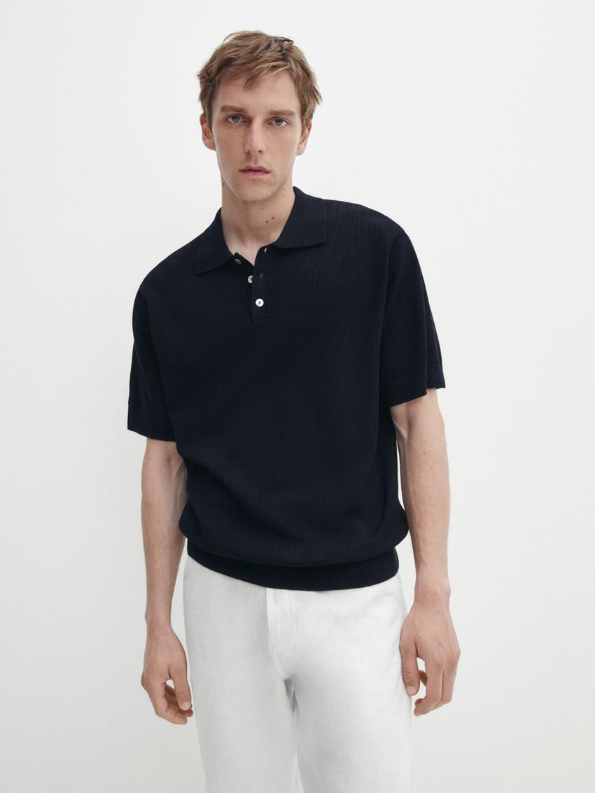 Massimo Dutti Short Sleeve Knit Men Polo Shirt Navy | US-FZ7260195