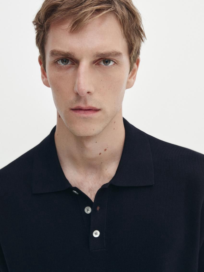 Massimo Dutti Short Sleeve Knit Men Polo Shirt Navy | US-FZ7260195