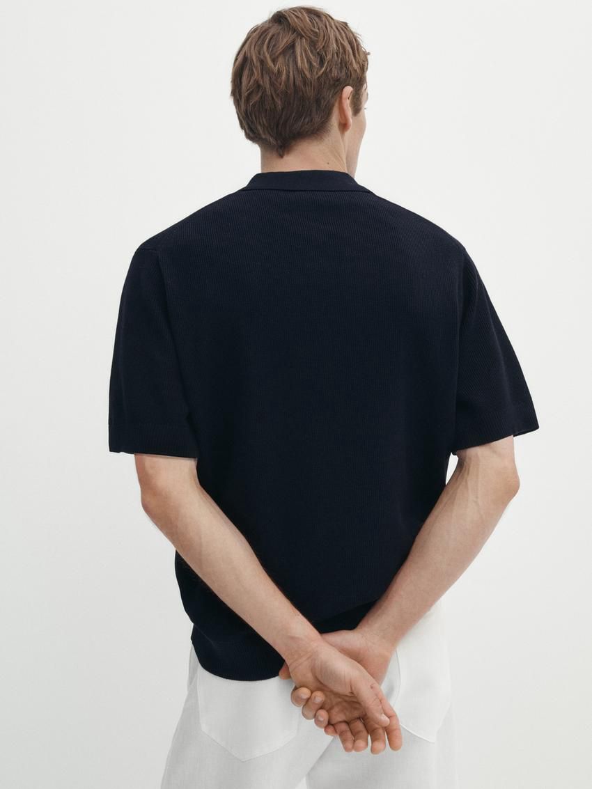 Massimo Dutti Short Sleeve Knit Men Polo Shirt Navy | US-FZ7260195