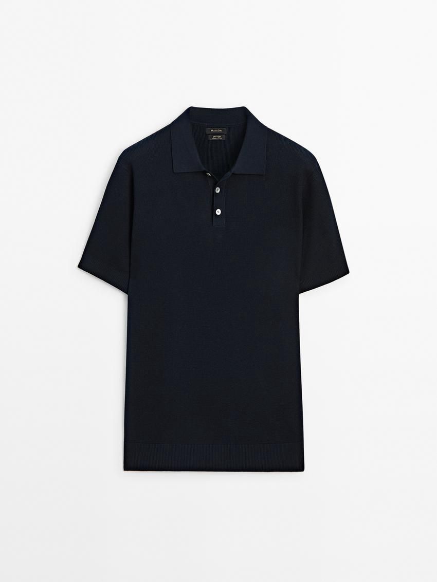 Massimo Dutti Short Sleeve Knit Men Polo Shirt Navy | US-FZ7260195