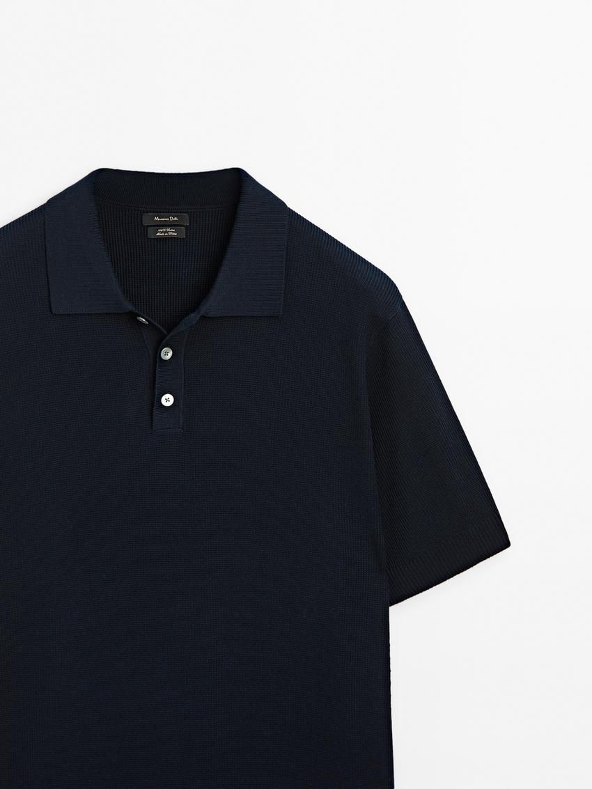Massimo Dutti Short Sleeve Knit Men Polo Shirt Navy | US-FZ7260195