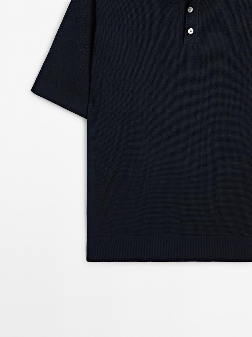 Massimo Dutti Short Sleeve Knit Men Polo Shirt Navy | US-FZ7260195