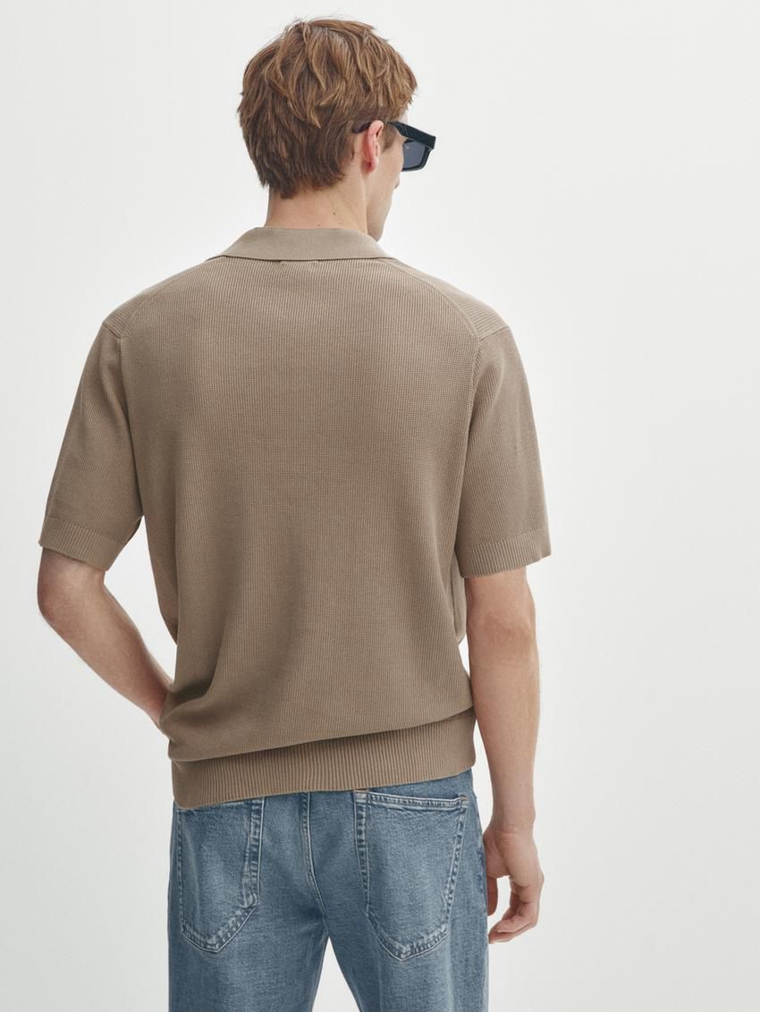 Massimo Dutti Short Sleeve Knit Men Polo Shirt Brown Beige | US-WB6510329