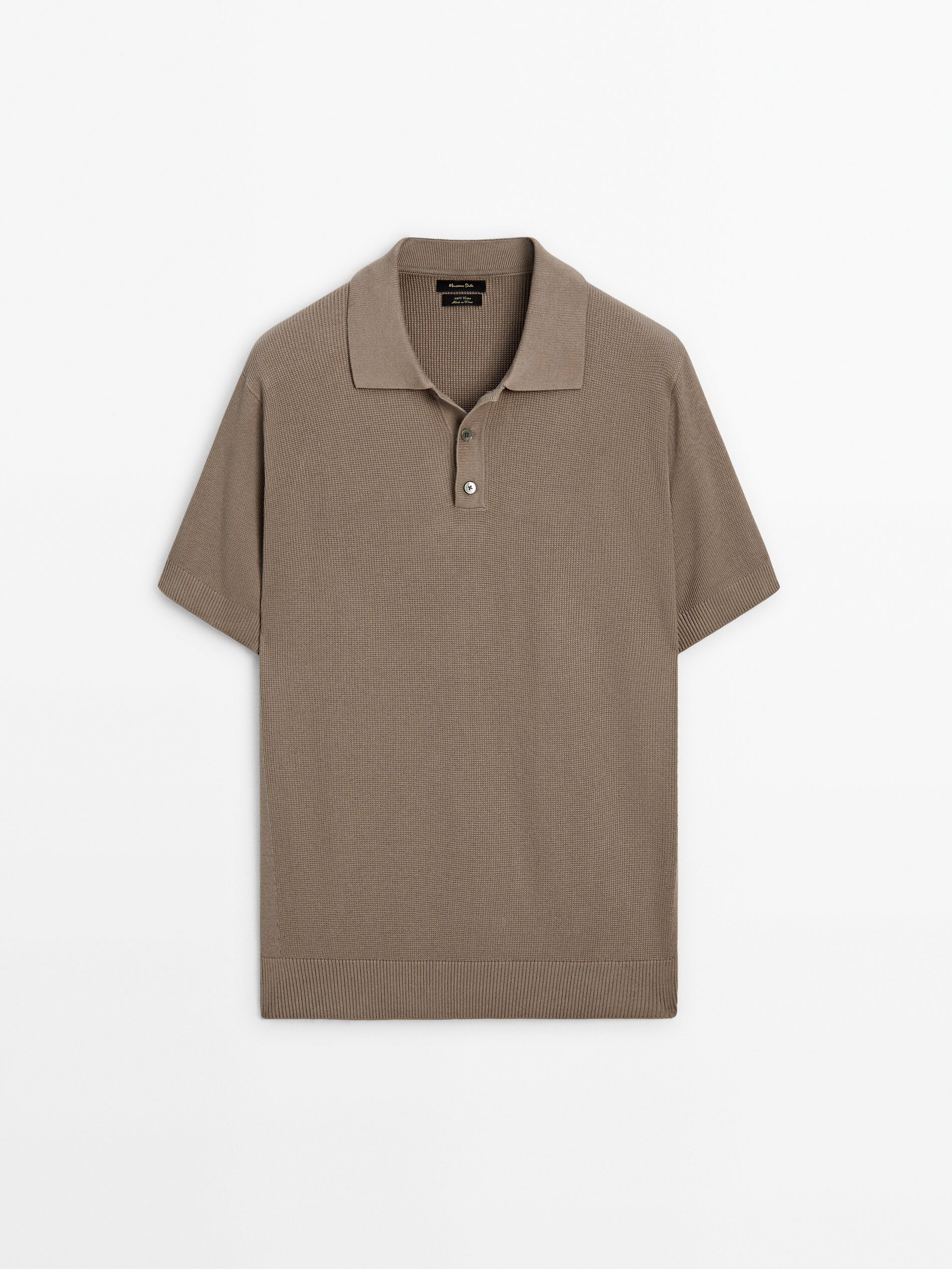 Massimo Dutti Short Sleeve Knit Men Polo Shirt Brown Beige | US-WB6510329